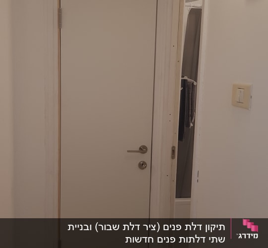 דלת לבנה עם ידית מתכת בחדר פנימי